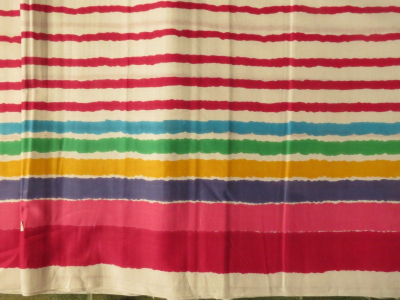 I13 - White Magenta Multicolored Stripes Pattern Cotton - One Yard