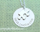 Teach Inspire Love Puzzle Piece Necklace