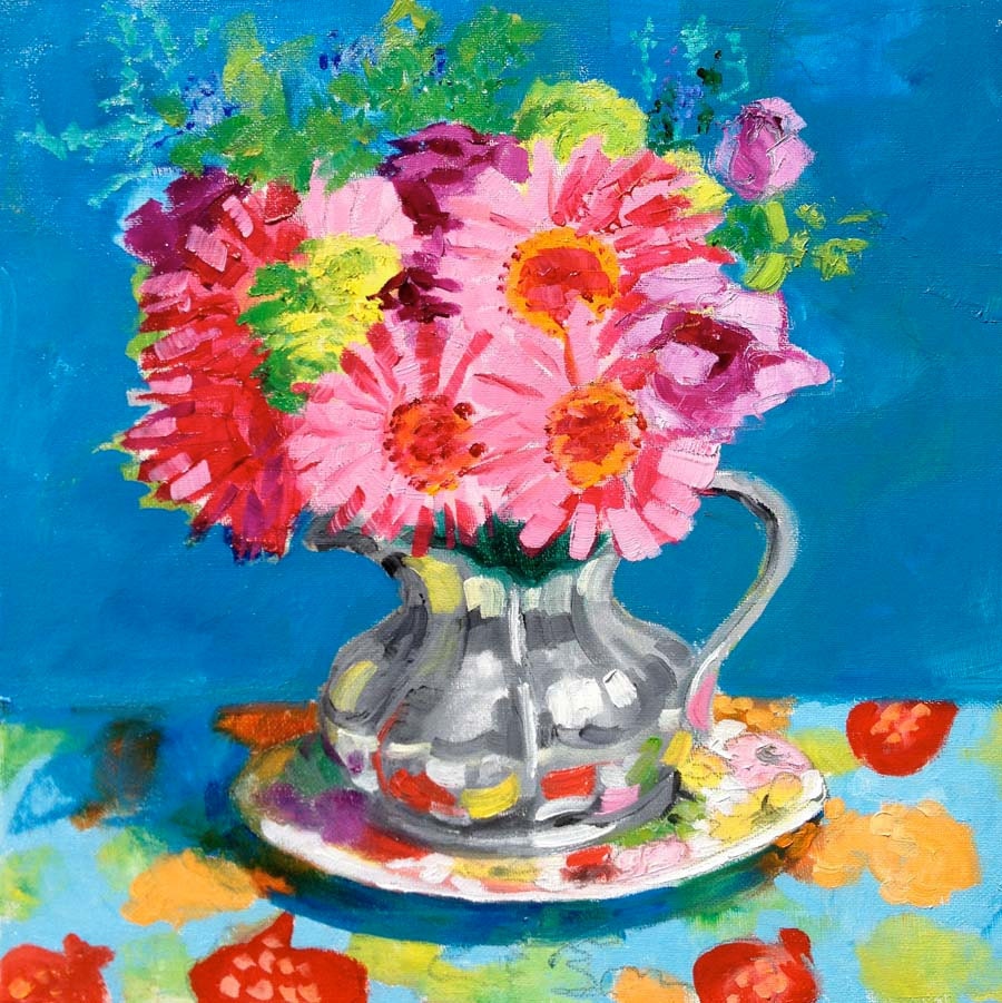 pink bouquet painting, 12x12
