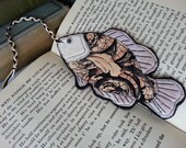 Bookmark Fish cream black gold Fabric Quilted
