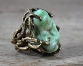 SAMPLE SALE - Reef ring in brass and Chyroprase - One of a kind
