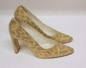 Vintage Gold tone Giraffe Print High Heels by Michael G. Abrahams 8M