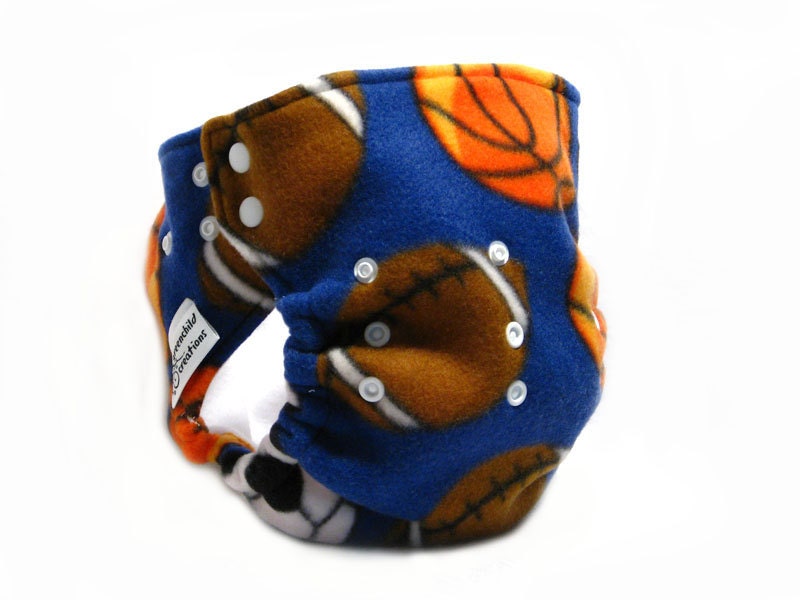 Diaper Cover, OS, Fleece - Sports, football, basketball, soccer, blue