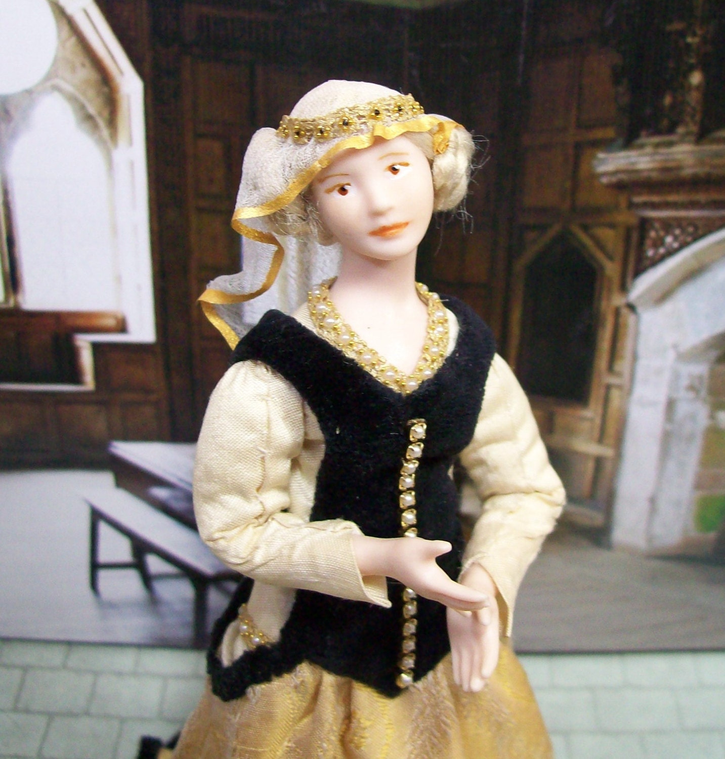 Miniature Doll, 12th Scale  Medieval Lady Doll,  by IGMA Artisan Tiggy Goldsmith