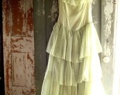 Sale 30% INSTANT Savings Vintage dress 1920s Pale  Celery Green, Chiffon Party Dress,Prairie Wedding