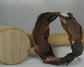 1 inch Brown suede and distressed copper bracelet with distressed button