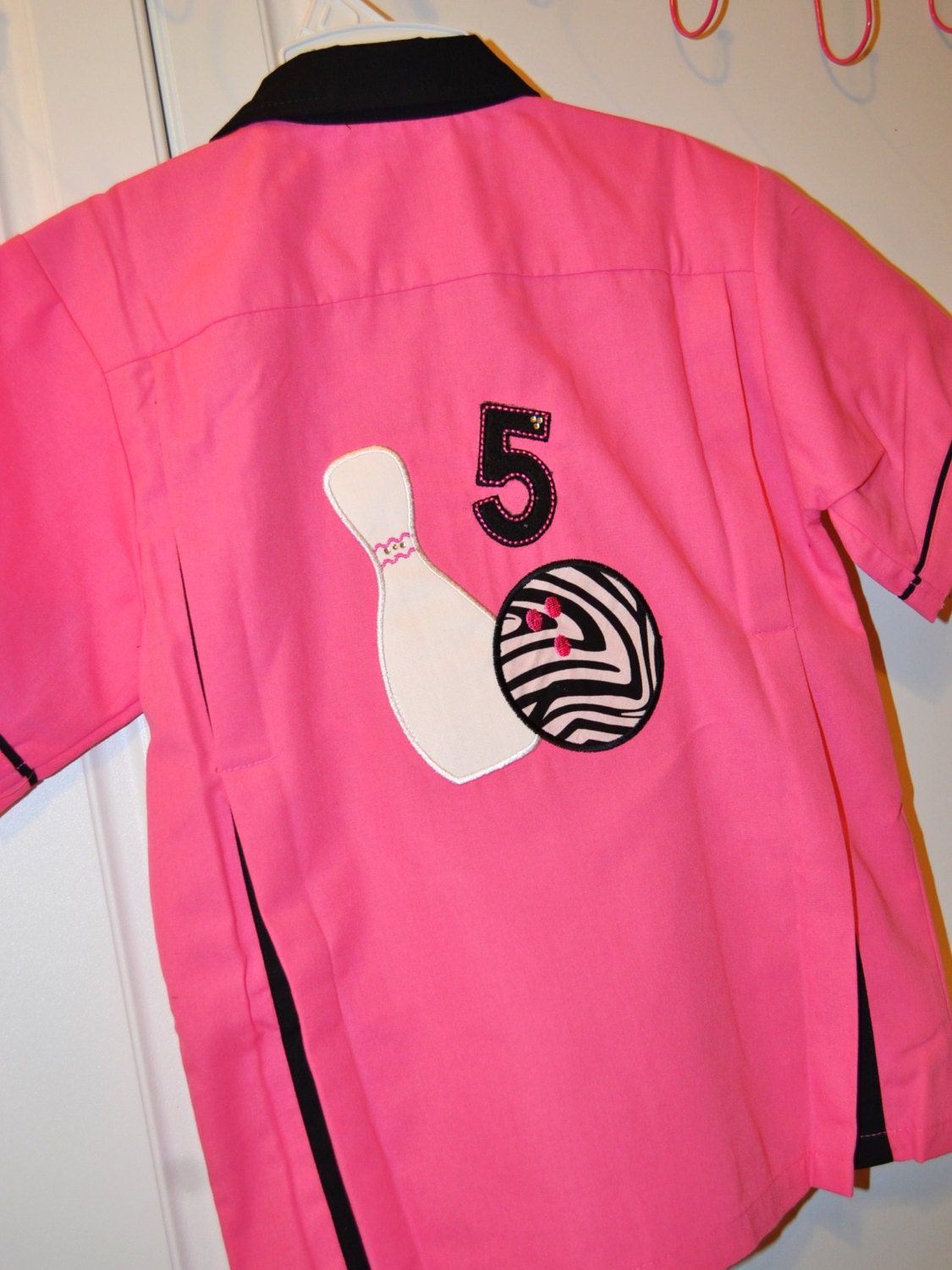 Retro Classic Bowling shirt Girls Pink and black Birthday shirt