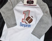 1st Birthday Raglan style Shirt Football number 1 and name personalized