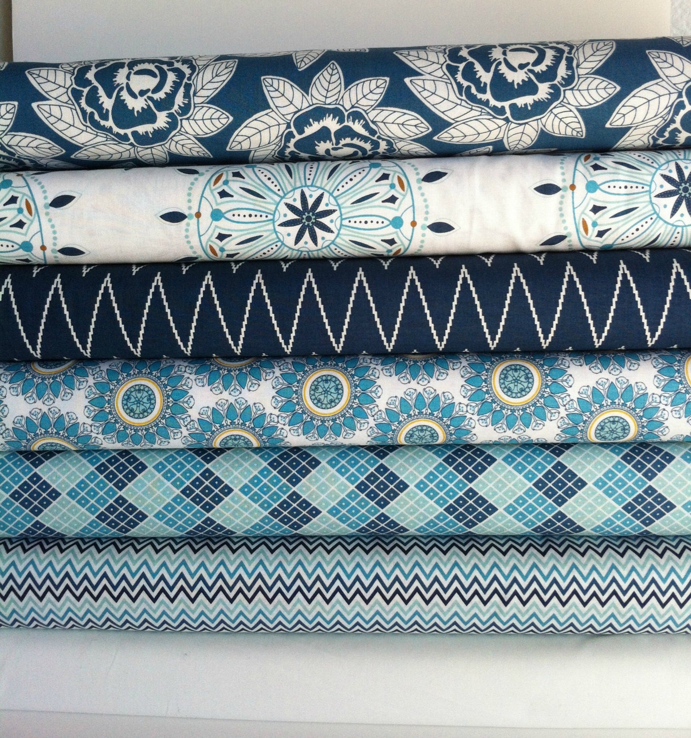 Indie Chic by My Minds Eye and Riley Blake Designs Blue Fat Quarter bundle 6 total