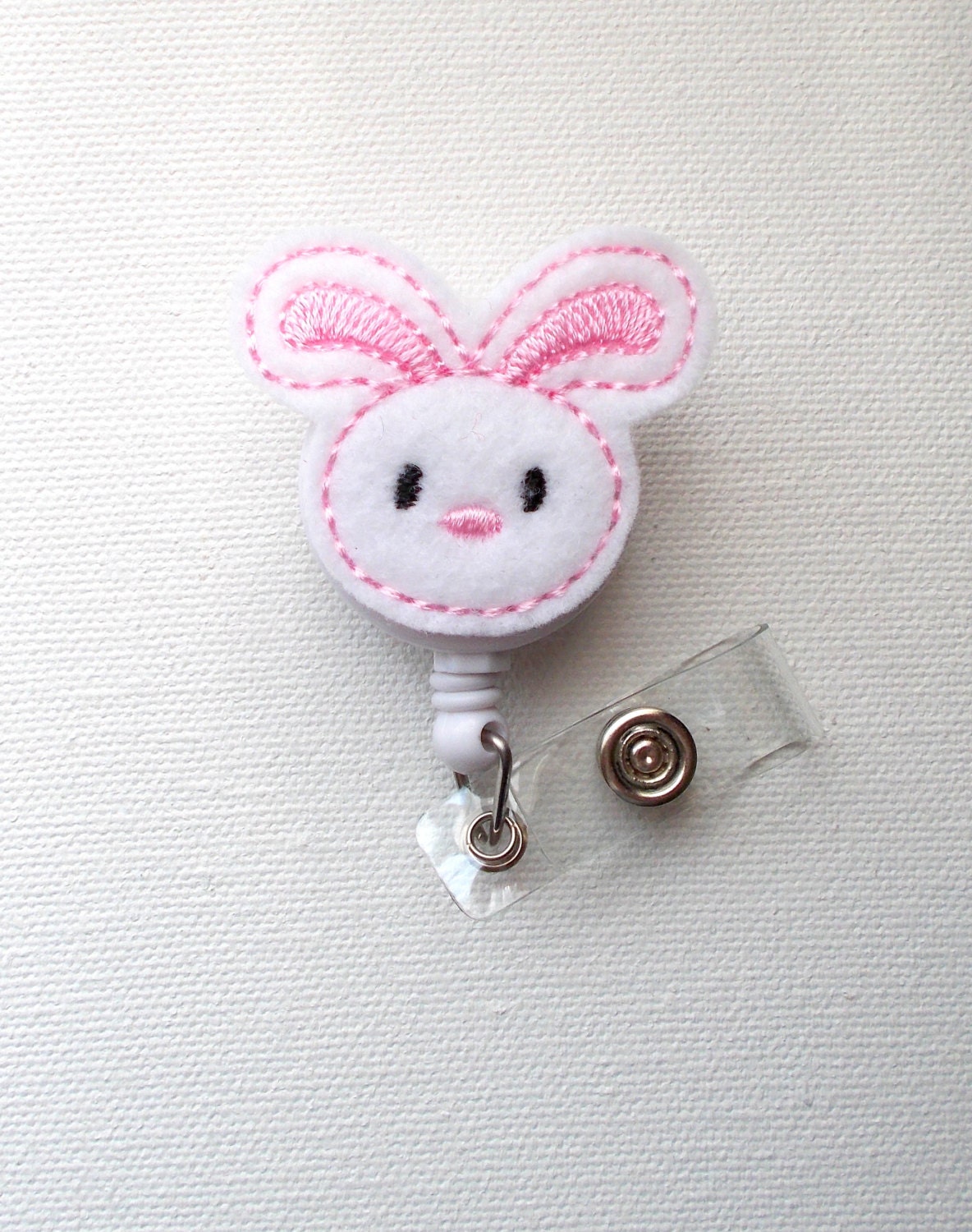 Bunny - Felt Badge Holder - Retractable ID Badge Reel - Name Tag Badge Holder - Nurse Badge Holder - Teacher Badge Reel