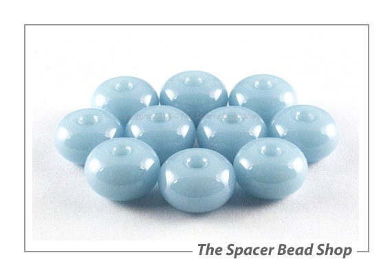 Handmade Lampwork Beads Glass Spacers Powder Blue 8mm Small Rondelle Donut SRA - The Spacer Bead Shop
