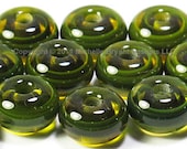 Handmade Lampwork Beads Glass Spacers Frog Pond Green 8mm Small Rondelle Donut SRA - The Spacer Bead Shop