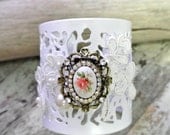Victorian cuff bracelet, Shabby white bangle, wide cuff, french cottage chic, romantic women's jewelry, Mother's Day, true rebel clothing