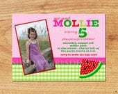 Printable Watermelon Birthday Invitation-Digital Custom Card-Sweet Summer Girl