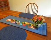 Blue Quilted Table Runner with Bright Detail