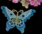 Turquoise Aqua Butterfly Hand Dyed Venise Applique Embellishment