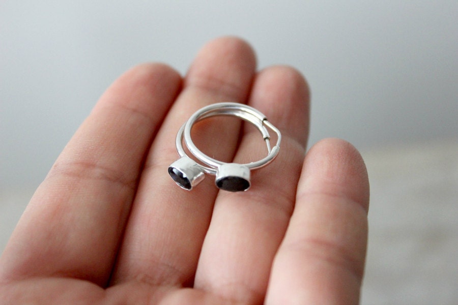 Sterling Silver Hoop Earrings with Beautiful Sapphire Stones