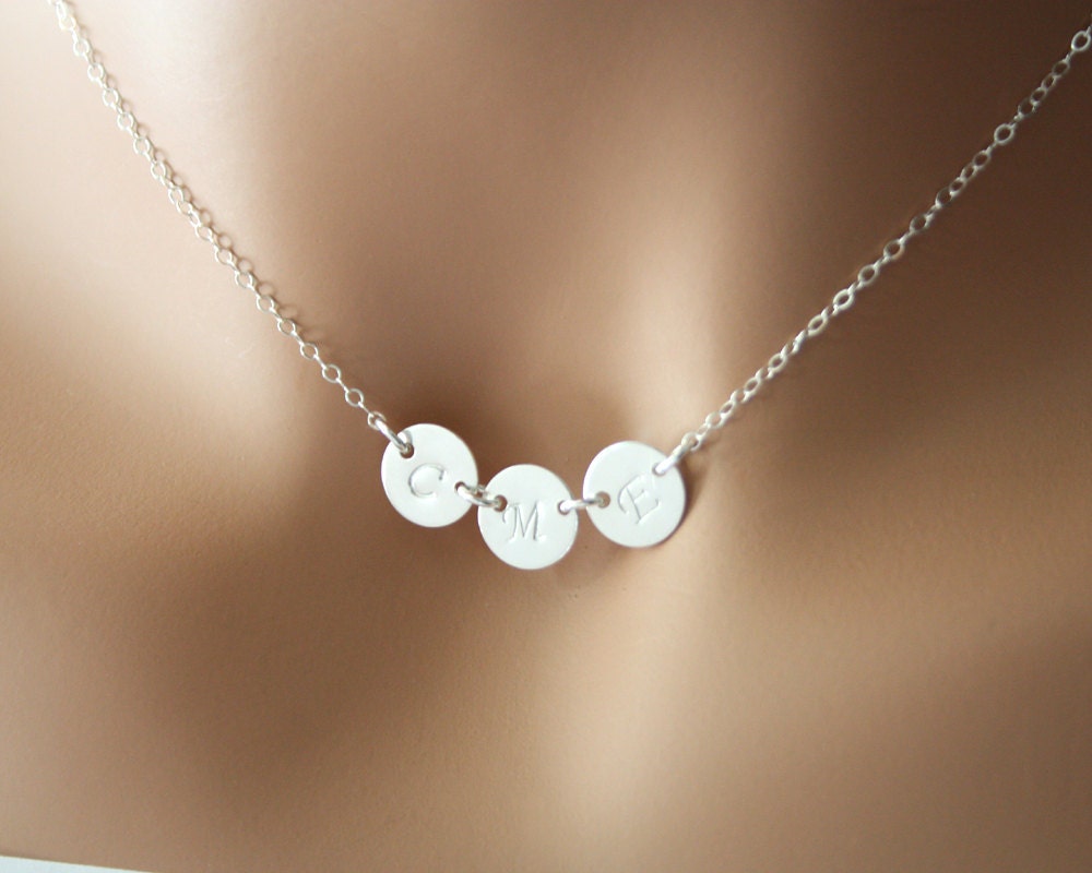 Initials necklace THREE discs in Sterling Silver -Valentine gift, engraved  necklace, birthday mothers day gift, for mom daughter,