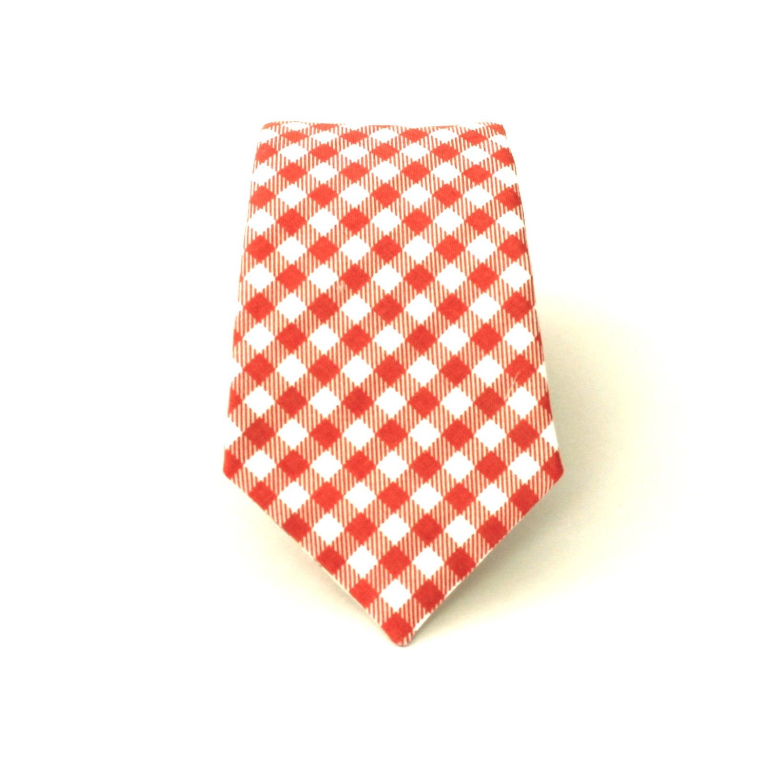 Men's Tie - Coral Gingham - Coral and White Check Necktie