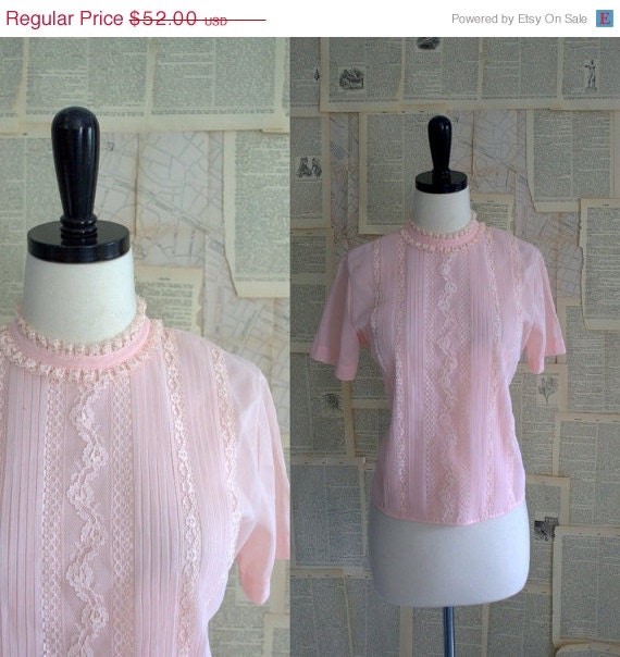 SALE Vintage 1940s Blouse 40s Pink Lace Blouse Top Never Worn Womens Small Medium