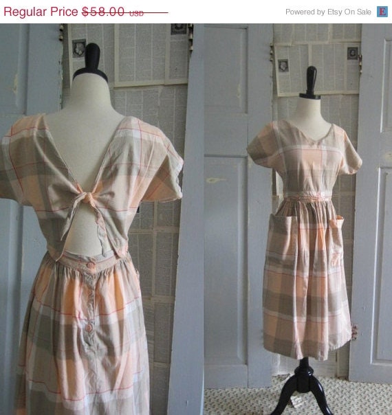 SALE Vintage Sun Dress Cotton Exposed Back Womens 1980s Size Small