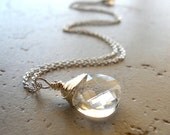 Bella Luna Necklace Sterling Silver Wire Wrapped Swarovski Crystal Briolette White Diamond Clear, Holiday Accessories