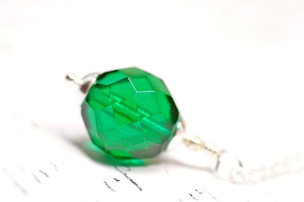 Emerald Necklace, Forest Green Necklace on Sterling Silver, Floating Glass Bead in Pine