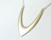 Silver Geometric Necklace Modern Jewelry Curved Pendant on Silver Chain, Metal