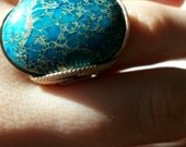 Teal Ocean Ring, Oval Stone, Gold Fill, Bermuda Water, Tropical Colors, Aqua Blue, Custom Sized Ring, Summer Jewelry, Summer Fashion