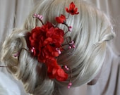 Red Cherry blossom hair clip