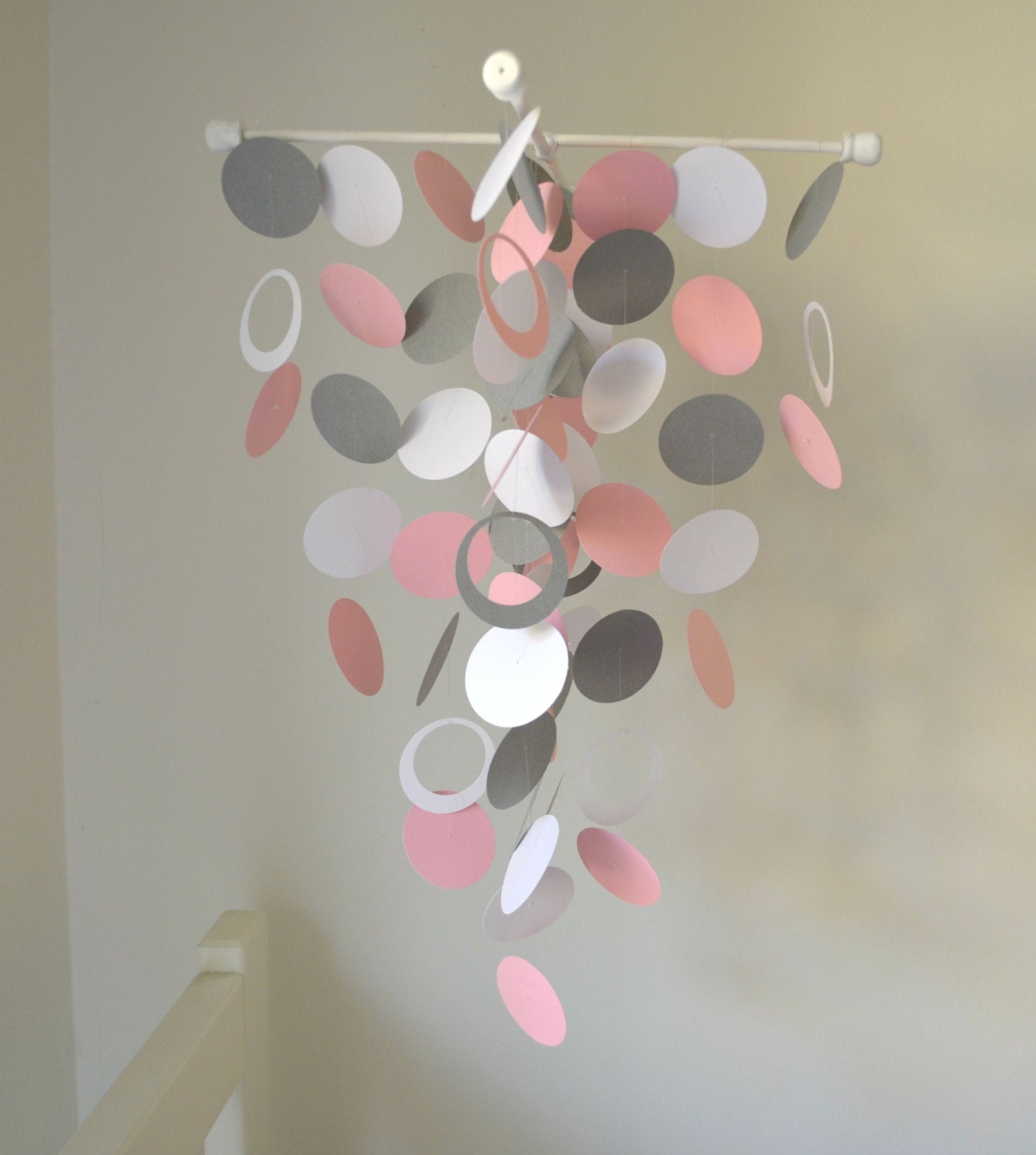 READY TO SHIP - Light Pink, Gray, and White Handmade Baby Mobile - Medium