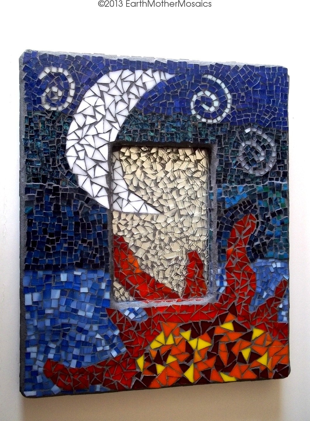 Mosaic Wall Art: Sun, Moon, Stained Glass, Blue, Orange, Red, Yellow, Bohemian