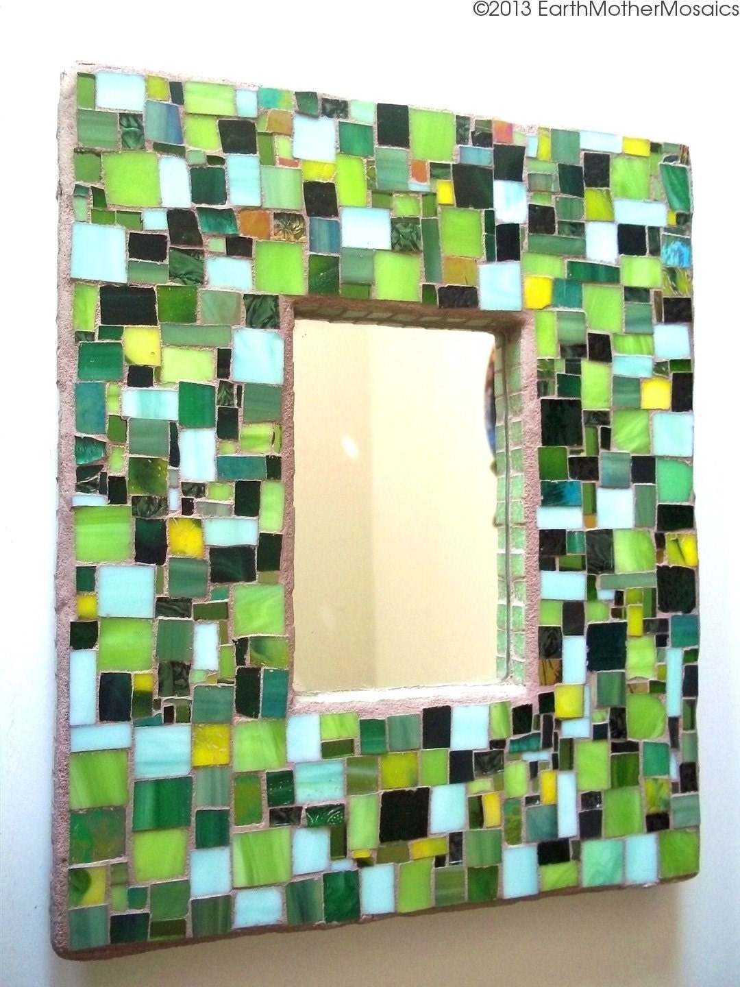 Mosaic Frame: Stained Glass, Wall Art, Frame with Mirror, Green, Yellow