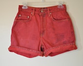Vintage Ralph Lauren Polo SHORTS - Hand Dyed Red Urban Style Distressed Dyed Denim Vintage Jean Shorts -  Size 6 (28 waist)