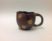 Handmade wood fired ceramic mug - 3Moons floating triangle sky