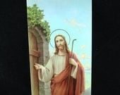 On Sale 25% Off Vintage Jesus Knocking at the Door - Catholic Holy Card - Christian Prayer Card