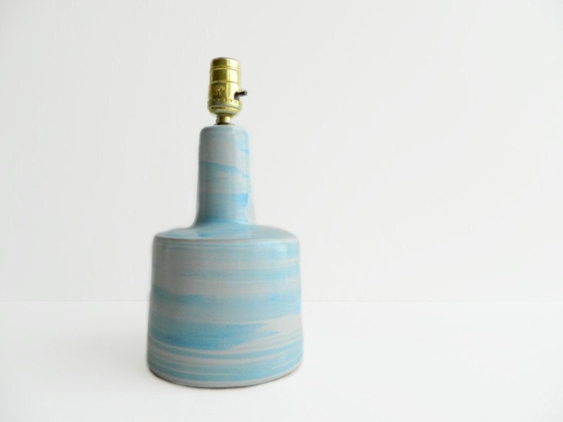 Martz Mid Century Modern Ceramic striped lamp blue