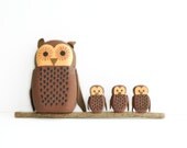 Swedish wood and leather owl tree branch mobile hanging