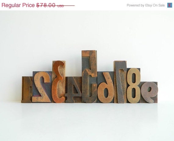 SALE 20% OFF: Vintage Letterpress Numbers - 9 Piece Jumbo Set of Wood Type Printers Blocks