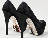 Custom hand painted Barbie high heel shoes