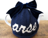 Rude "arse" blue wool tea cosy