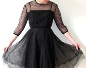 Vintage 1960s 1950s Mad Men black lace cocktail evening dress - size 10 or M