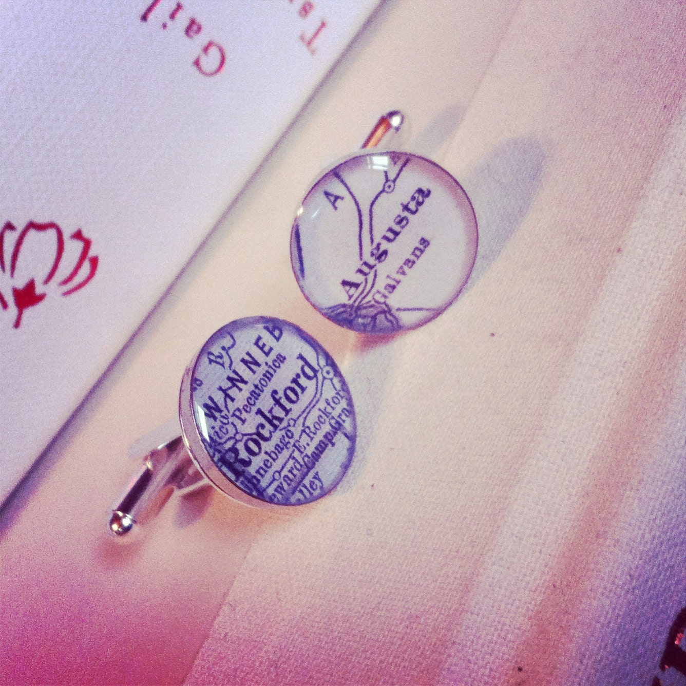 black and white custom vintage map cufflinks with gift box - featured in Martha Stewart Weddings
