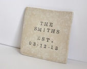 Wedding Gift-Personalized Name / Date Coasters by burlap and blue