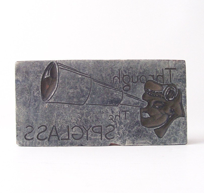 vintage printing stamp through the spyglass letterpress retro mid century modern decorative home decor