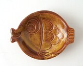 vintage fish mccoy pottery dish ashtray brown mustard yellow mid century modern retro decorative home decor small 1976