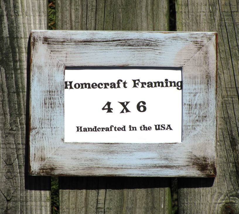4X6 Picture Frame Distressed Blue Brown Country Primitive Wooden