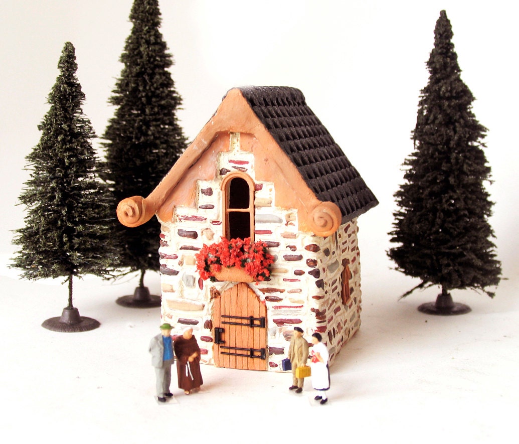 Moselle River Chapel - Miniature Handcrafted European Building in HO Scale - Luxembourg - Miniature Chapel -