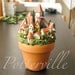 Fairy Village of Potterville  -  Miniature Medieval Walled City of Houses and Towers - Terracotta Pot with Flowers, Mushrooms and Pine Trees