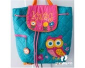 SHIPS SAME DAY-- Owl Quilted Back Pack or Diaper Bag in Teal - Includes Free Personalization